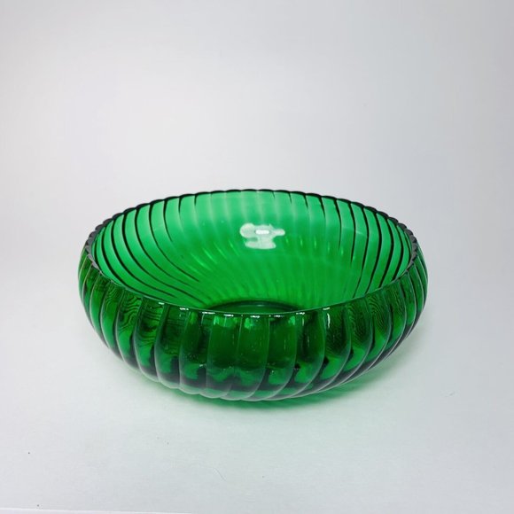 Anchor Hocking Other - Anchor Hocking Forest Green Glass Candy Serving Bowl Swirl Pattern Vintage 6.5”
